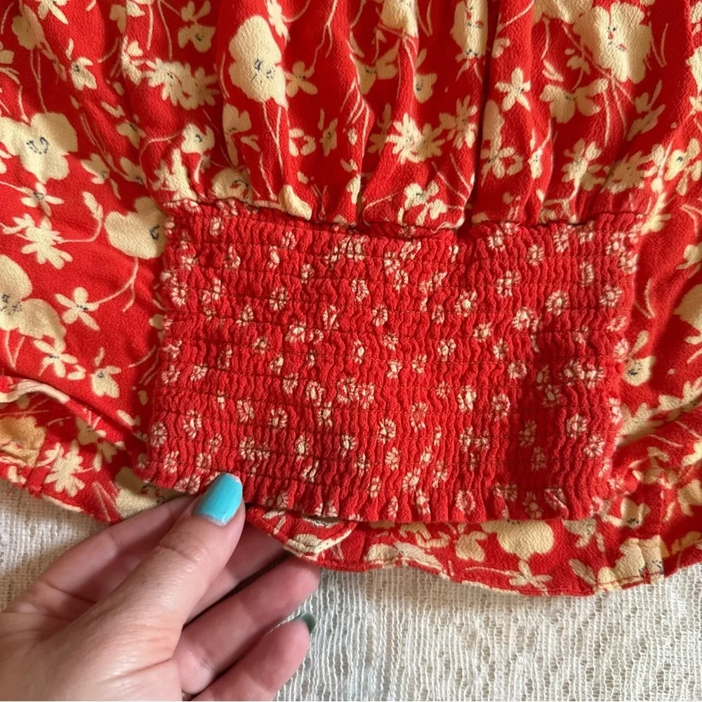 Free People Lady Bohemian coral floral top